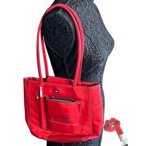Vintage Tommy Hilfiger Red Tote Shoulder Purse Logo w/ Planner Bag 90s 00s Y2k